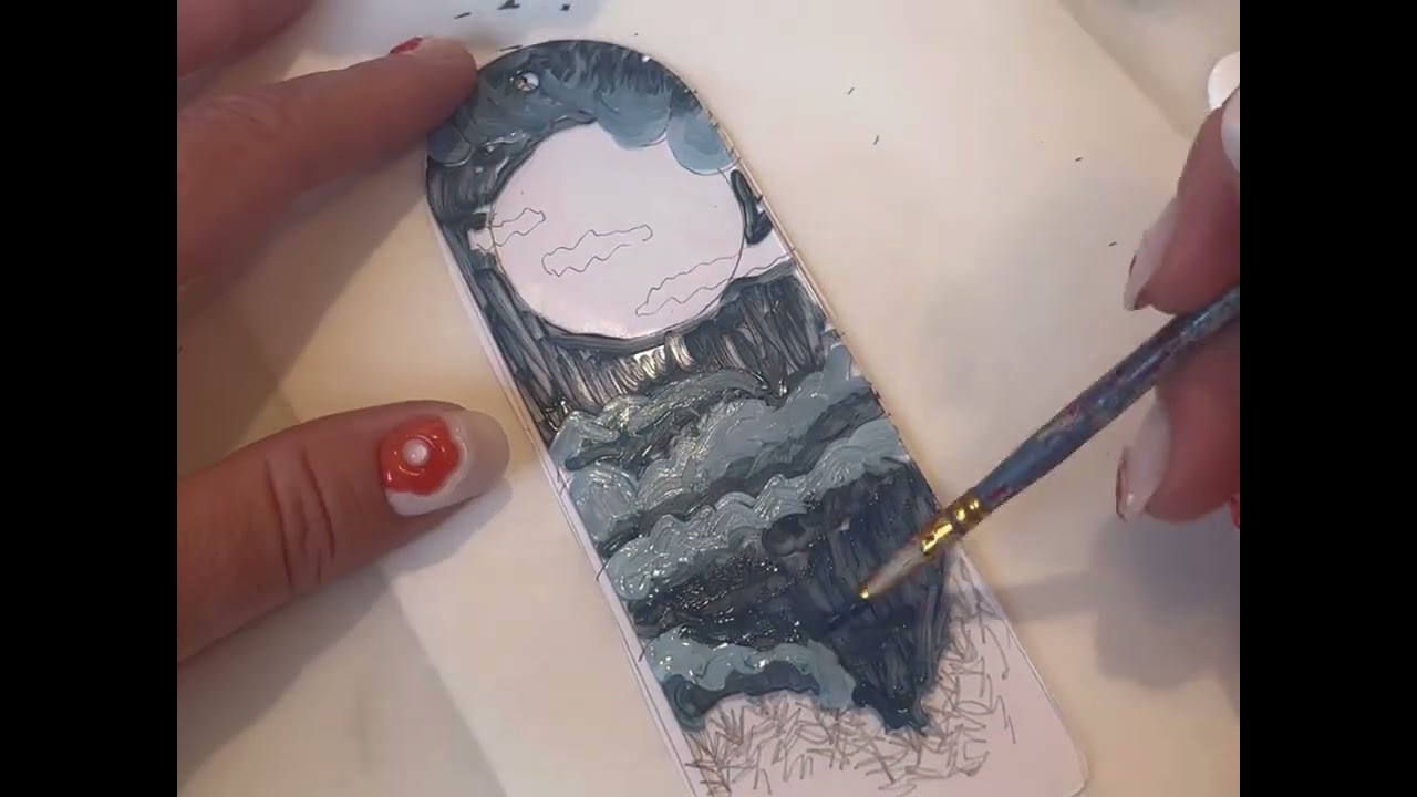 Starfilled Night Moon Acrylic Bookmark Painting 