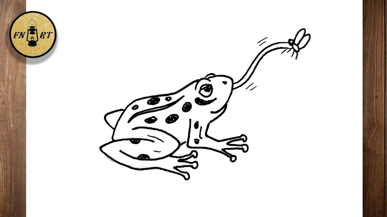 How to draw a frog eating a fly easy step by step