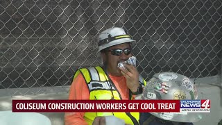 Coliseum construction workers get cool treat