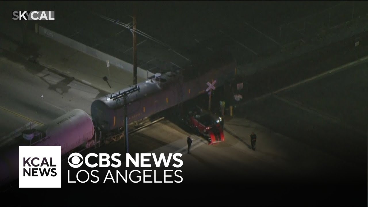 Firefighters rescue driver after truck collides with train in LA County ...