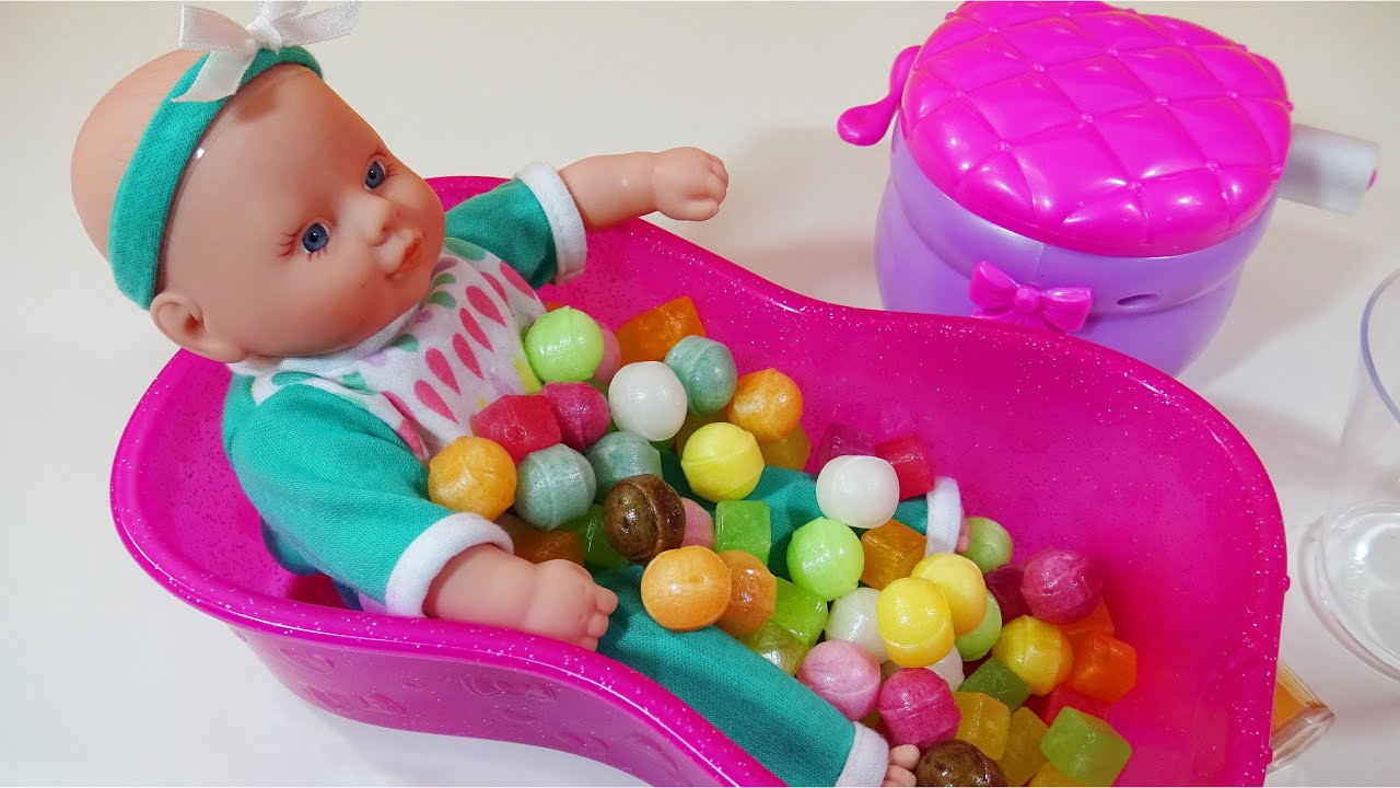Baby Doll Bath in Candy Potty Training Toilet Pretend Play Video YouTube