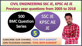 #civilwithsudheer PART-5 OF 500 previous year question series on #BMC  #SSC JE, #KPSC AE JE,EXAMS.