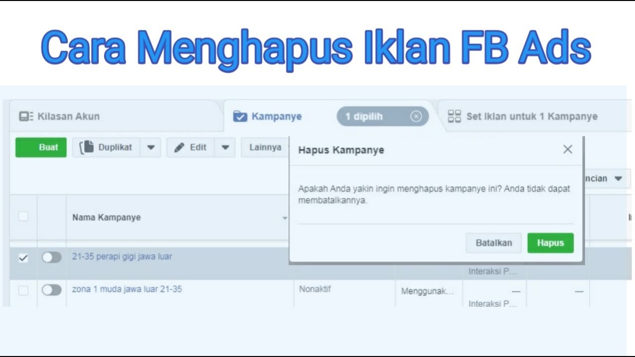 Cara Hapus Iklan Facebook Ads Kampanye - YouTube