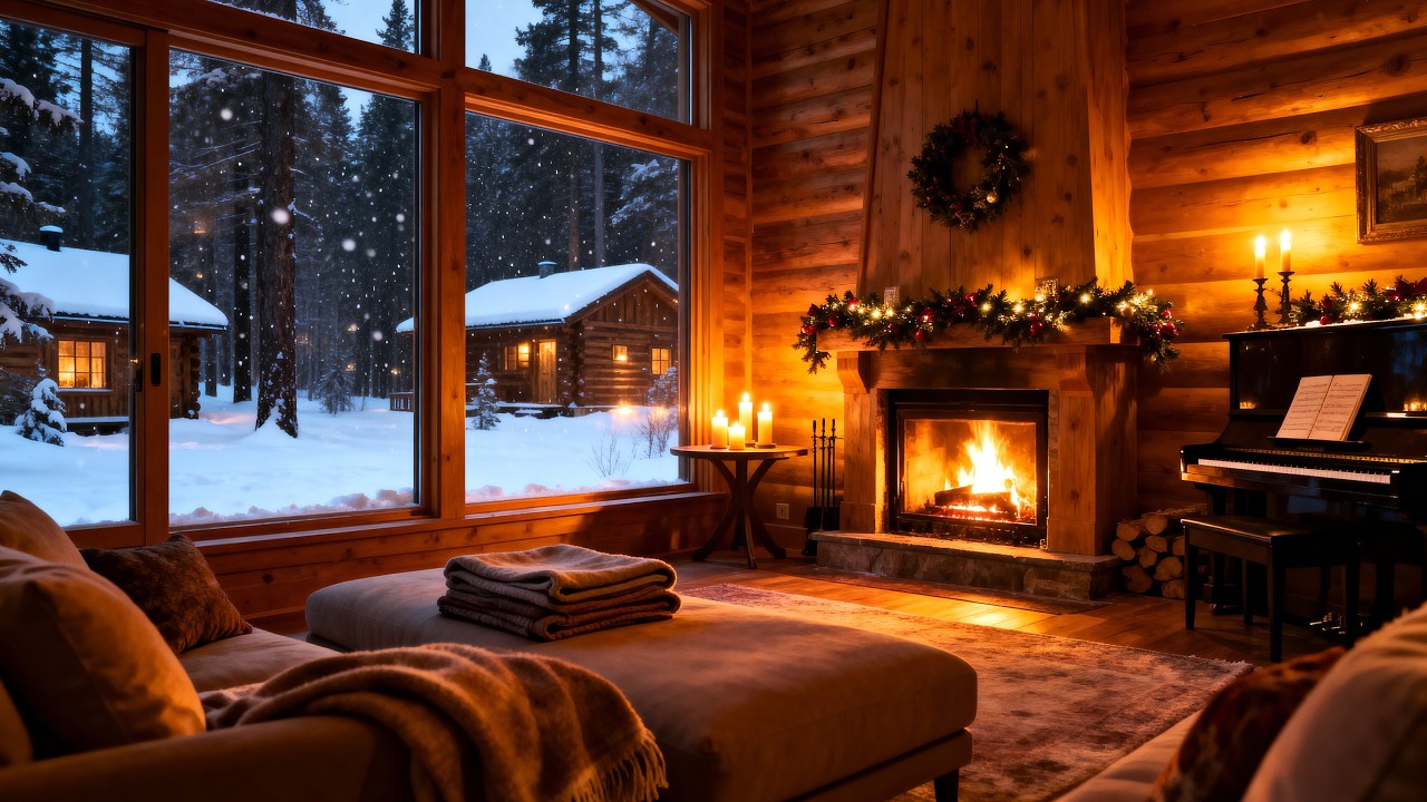 Уютный камин, пианино и джаз для расслабления