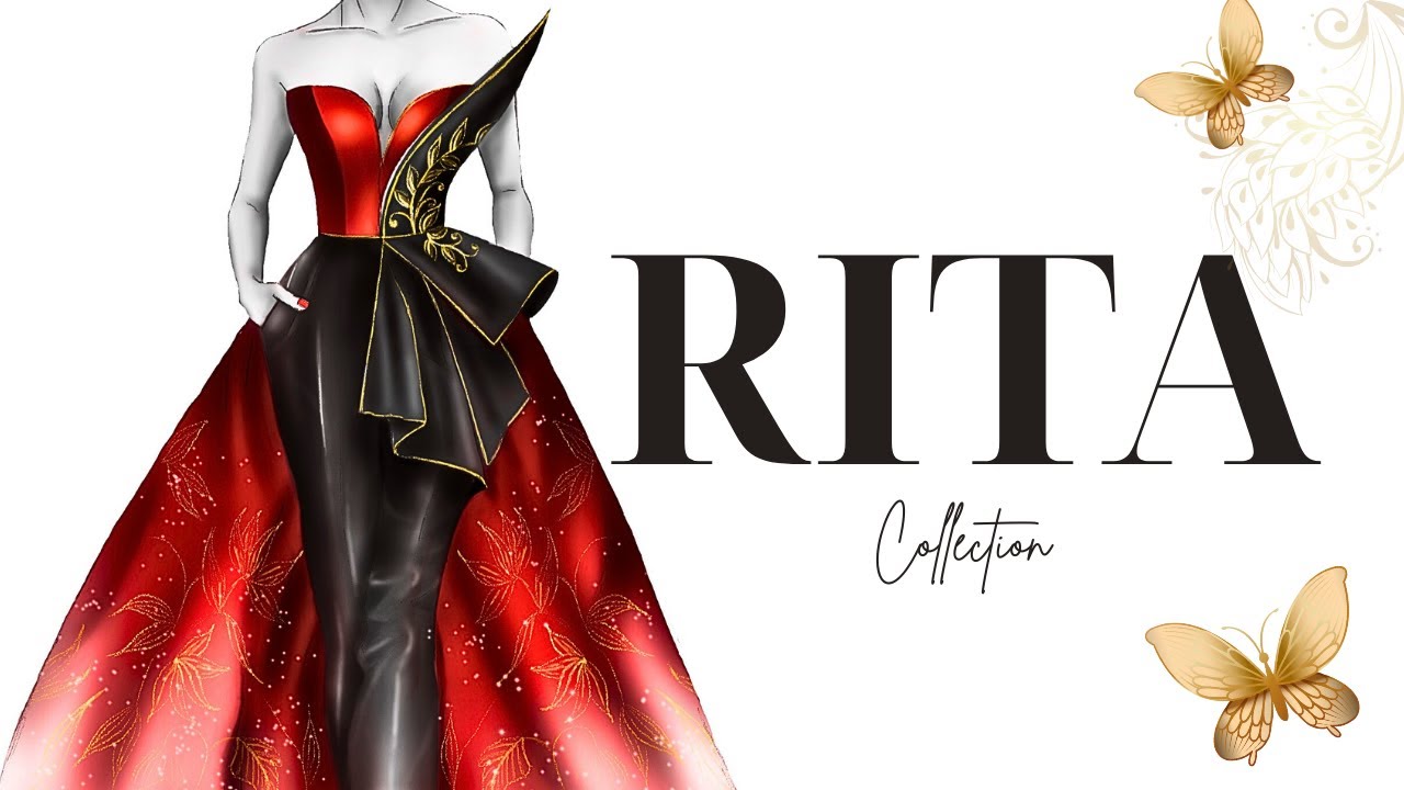 Luxury Red & Black Couture Gown Sketch | Realistic Fashion Illustration for Runway & Gala