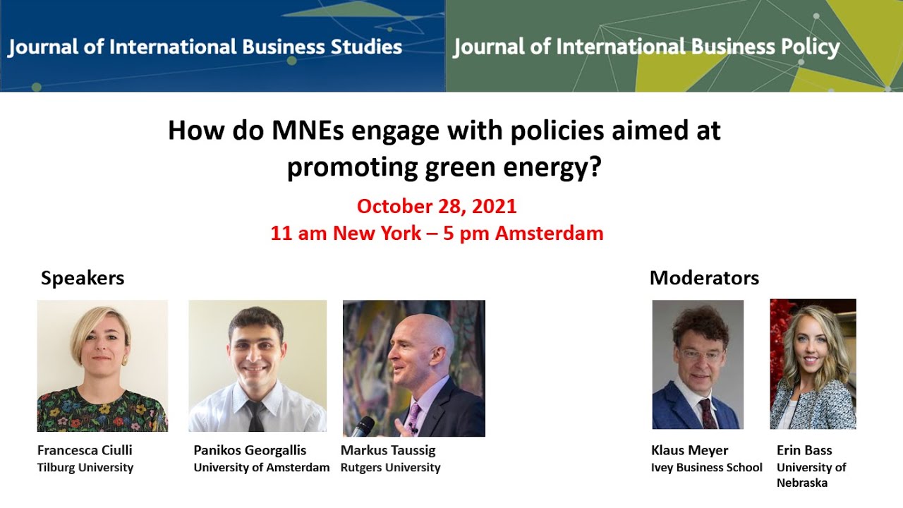 AIB Journal Webinars #19: How do MNEs engage with policies aimed at promoting green energy?