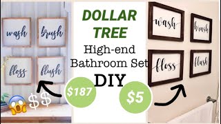 DIY DOLLAR TREE HIGH-END BATHROOM SIGN SET | Look for Less DIY | Very Cheap, Easy \& Elegant