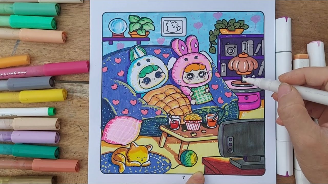 Coloring / Một buổi tối thảnh thơi nằm xem bộ phim yêu thích / sách tô màu #coloringbook #coloring 