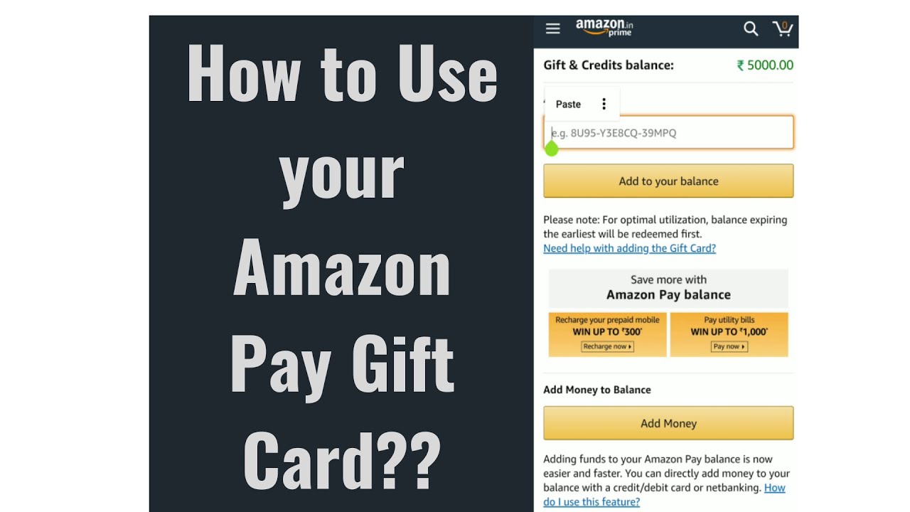 How To Use Your Amazon Pay Gift Card Redeem Your Amazon Gift Card Youtube