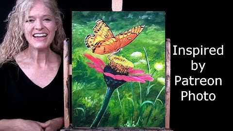 Learn How to Draw and Paint FLOWER AND BUTTERFLY with Acrylics Easy Art Tutorial-Paint & Sip at Home