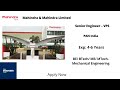 Mahindra  mahindra limited  senior engineer  vps  be btechmemtech mechanical  pan india