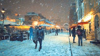 London HEAVY SNOW Walk ☃ Snowing Central London 2022 ❄ London Best Christmas Lights ✨ 4K
