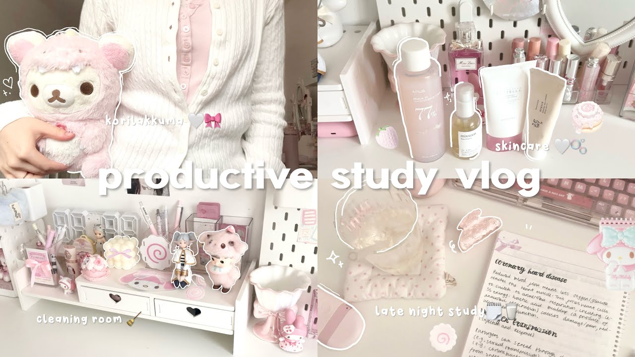 ✏️🗒️*realistic* productive study vlog ⋆. 𐙚 ̊.🌸 exam prep, skincare, cleaning 🧼 daily vlog