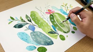 'Cactus' Painting Easy / Painting watercolor for beginners