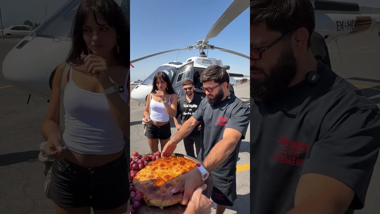 UFC fighter Arman Tsarukyan and Nina Drama arrive in Armenia via helicopter