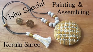 #24 How to paint & assemble Terracotta Jewellery Pendant | Vishu Special | Kerala saree matching set