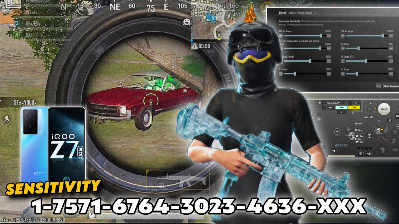 IQOO-Z7 BEST ANDROID SENSITIVITY CODE + CONTROL SETTINGS BGMI/PUBG MOBILE 