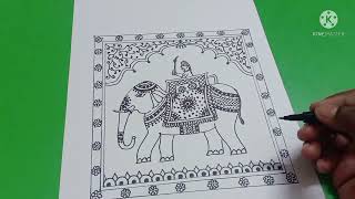 #kalamkari #indianfolkart Easy Kalamkari Elephant Drawing | Kalamkari Painting | Fabric Painting