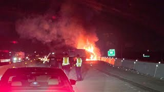 Crash and fire close westbound I-10 near Seguin; expect hours-long delays