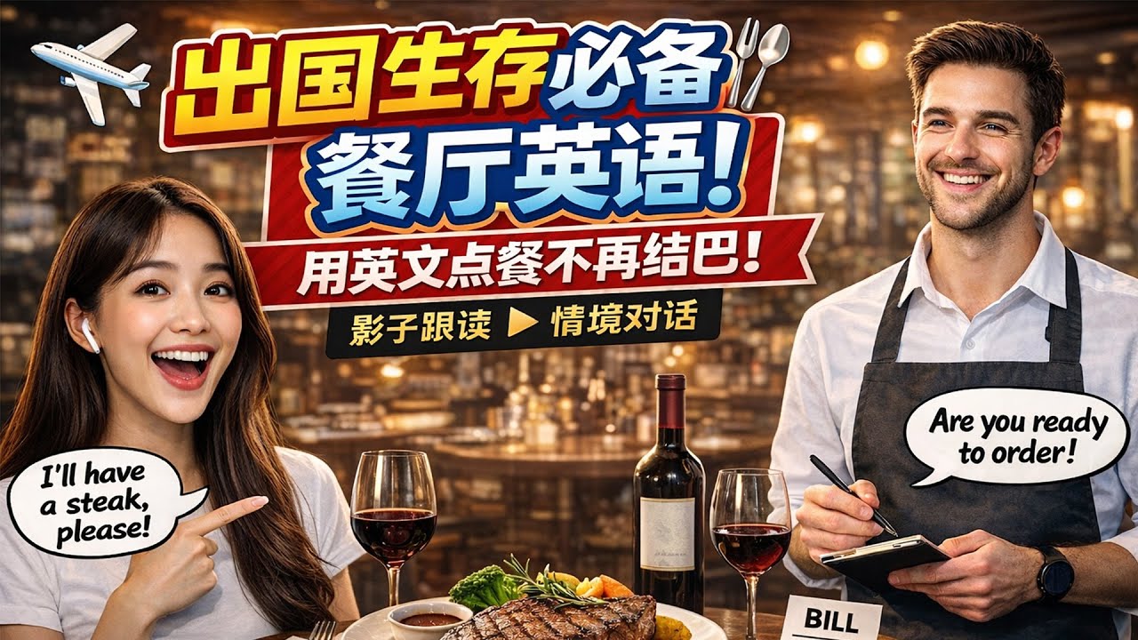出国生存必备餐厅英语｜🍔用英文点餐不再结巴！影子跟读 × 情境对话｜从入座到结账一次搞定☕#英文 #movie #美食