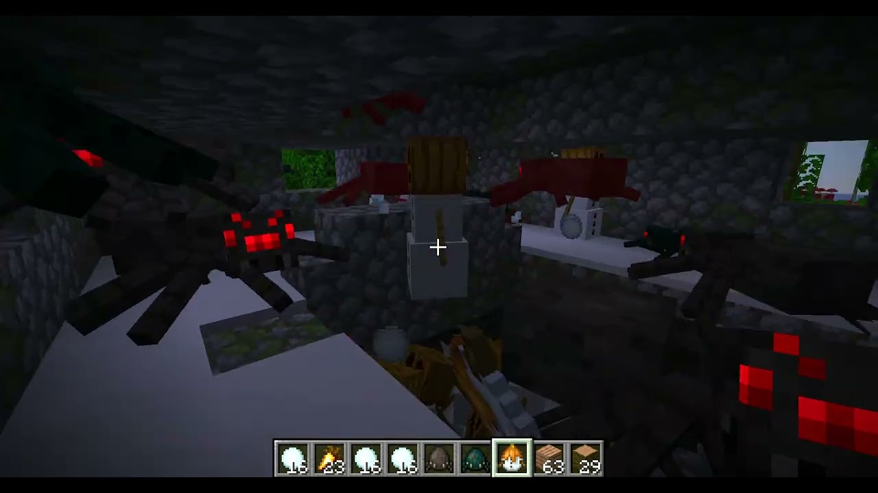 Spider and Cave Spiders vs Snow Golems in Jungle Temple