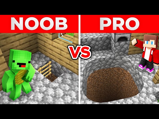 JJ And Mikey NOOB vs PRO SECRET PIT under VILLAGE HOUSE in Minecraft Maizen class=