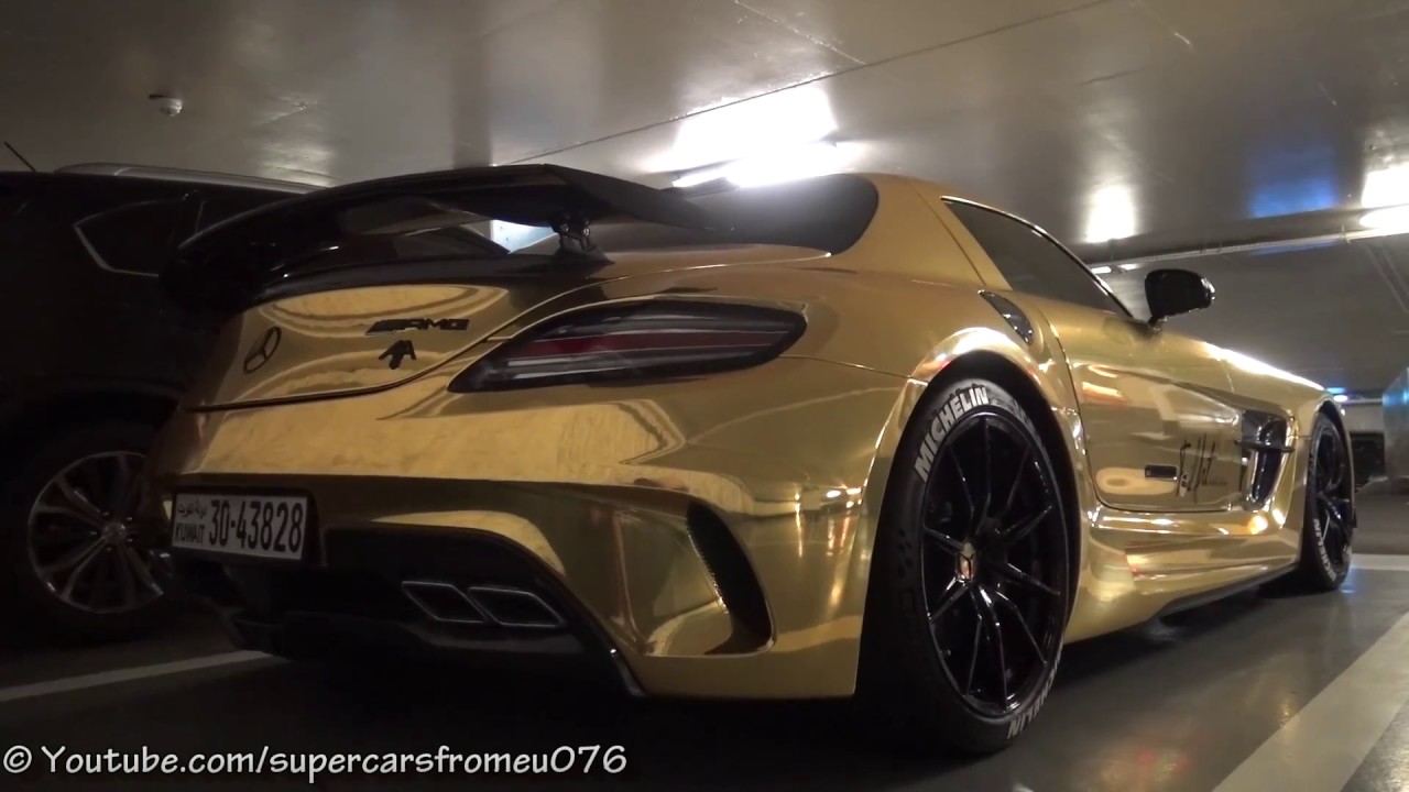 GOLD Mercedes SLS AMG BLACK SERIES in Cannes! - YouTube