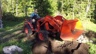 #86 Kubota B2601 Compact Tractor : Front Lawn. Final Grade and Seed.