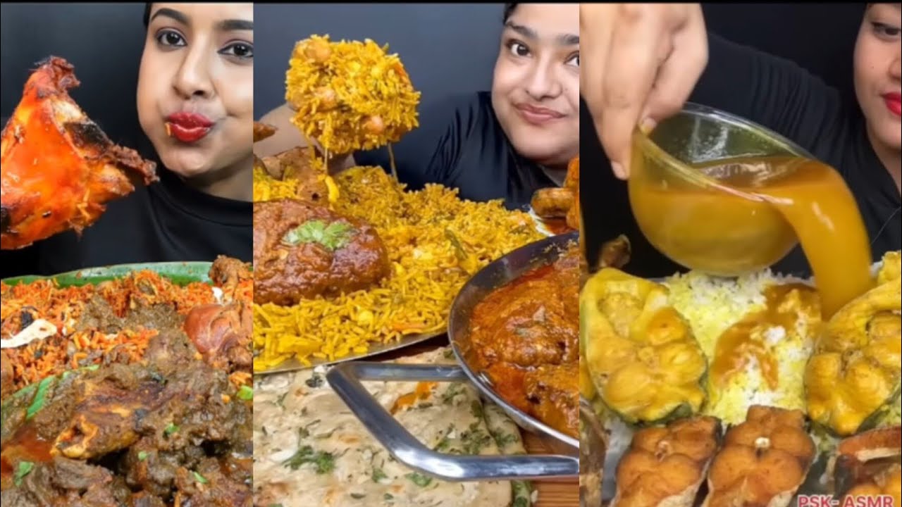 ASMR: EATING, SPICY*CHICKEN GRILL CHICKEN CURRY MUTTON CURRY EGG CURRY BASMATI RICE BIG FISH EATING 