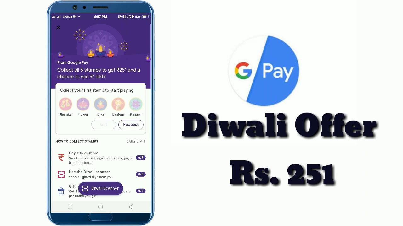 Google pay Diwali Dhamaka Offer Tamil !! Get flat Rs 251 Cashback Per Google Pay Account!! in Tamil