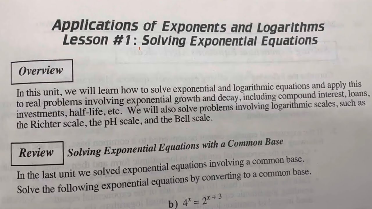 Math 30-2 Unit E1 NEW Solving Exponential Equations 