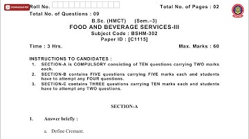 BSC HMCT 3RD SEM FOOD AND BEVERAGE SERVICES 3RD C DEC 2018 | PTU