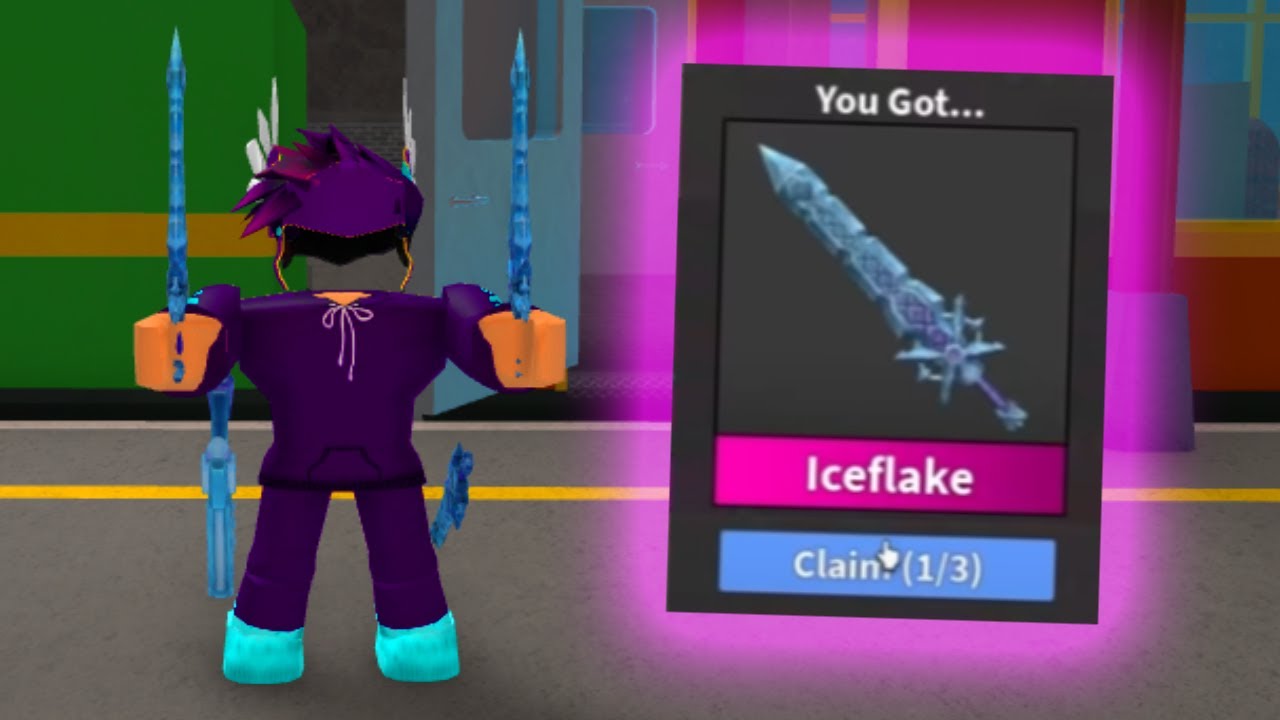 Roblox Murder Mystery 2 MM2 Iceflake Set Godly Knifes and Guns