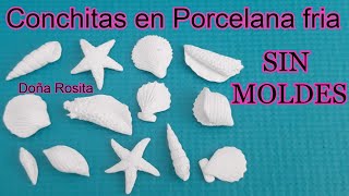 Como hacer CONCHITAS  de mar SIN MOLDES en porcelana fria