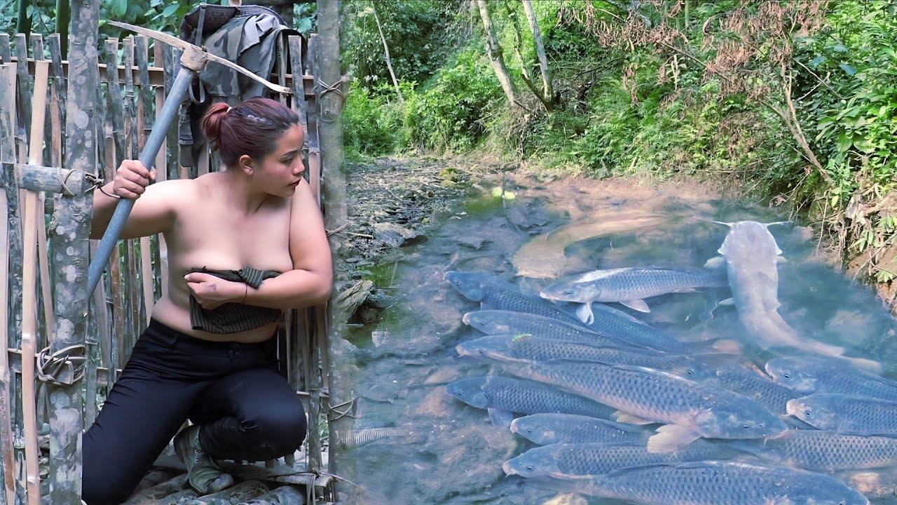100 Days of Stream Fish Hunting, Bamboo Tubes & Wild Boar Traps – Ultimate Wild Survival Skills