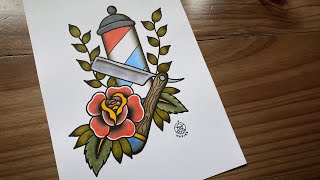 Check out this INCREDIBLE Barber Pole Tattoo Drawing!