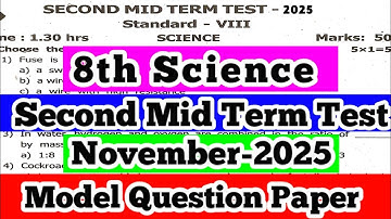 8th Standard Science Second Mid Term Test Question Paper Model November-2025 English medium