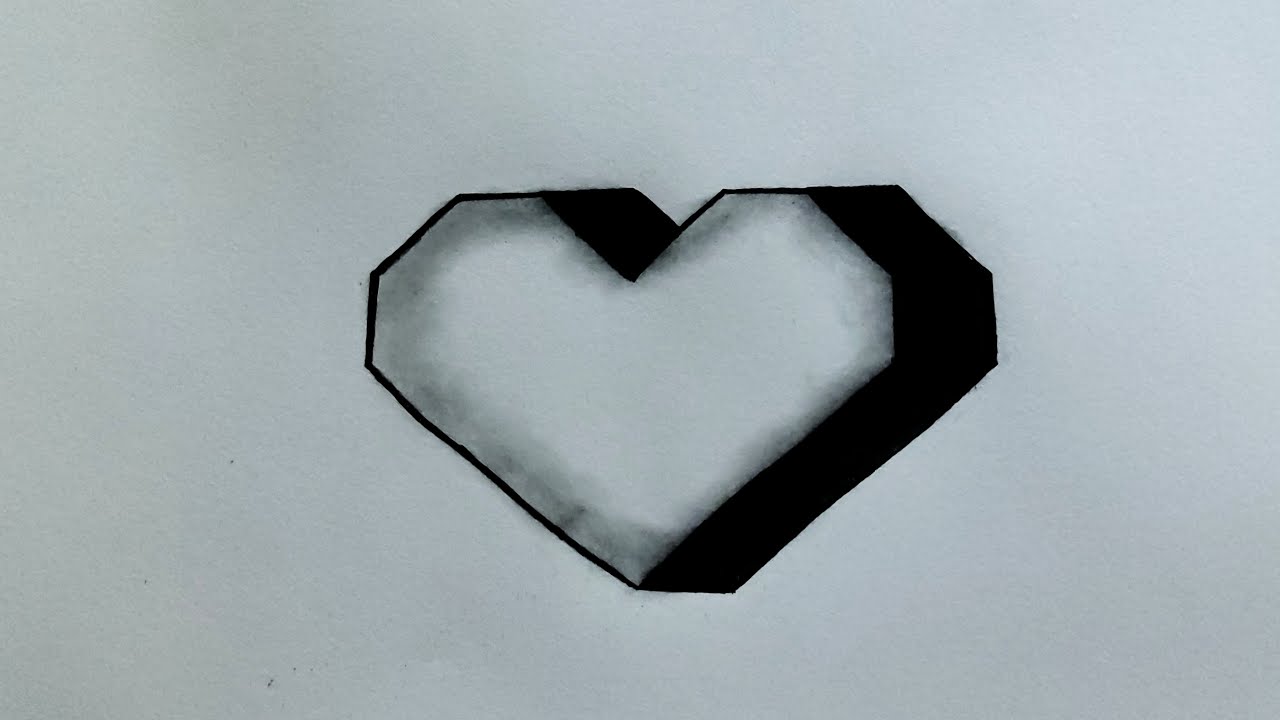 How to draw 3D Heart || Easy Pencil Drawings Idea || 3D Heart drawing ...