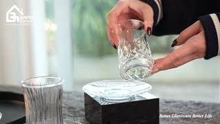 Promosi set cangkir teh kaca tiup baru dengan desain klasik.