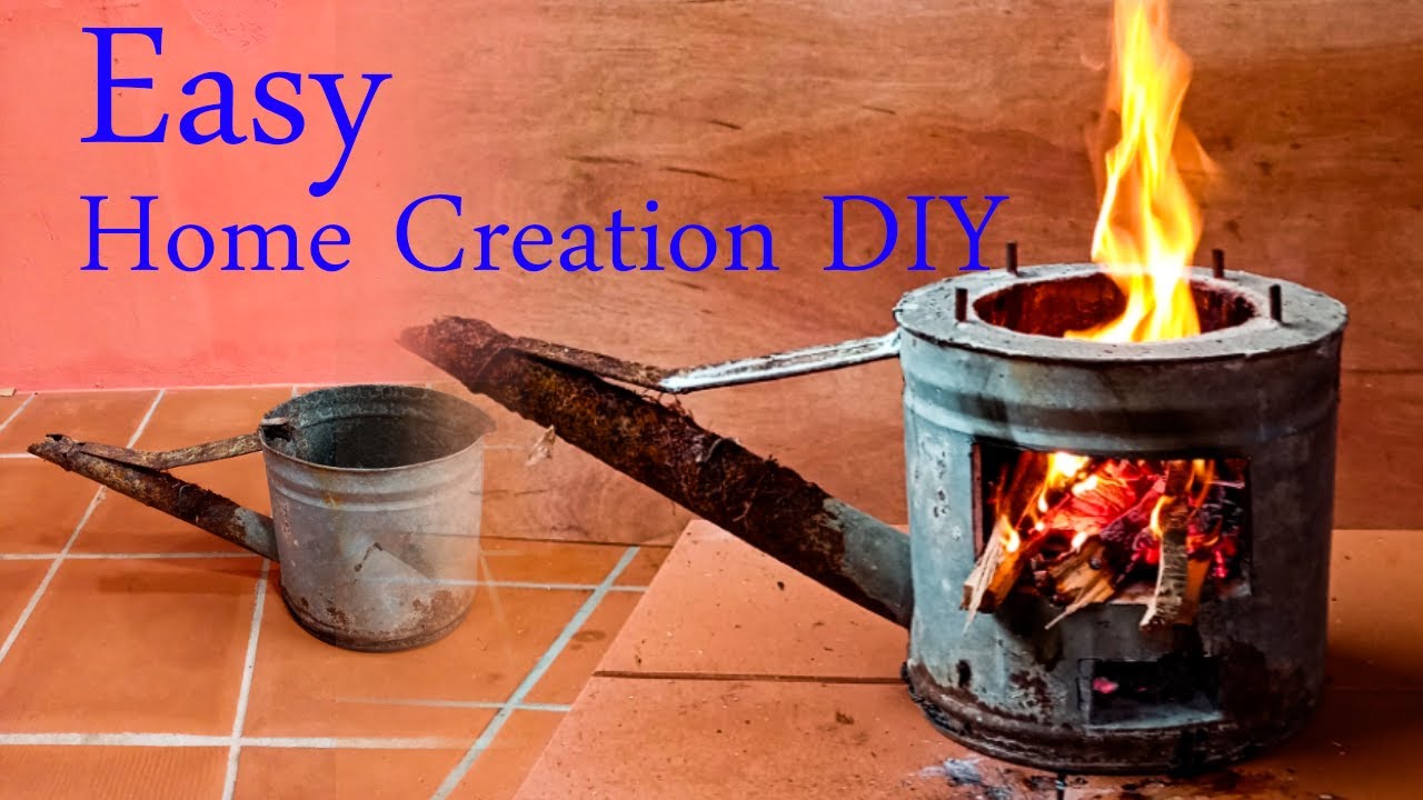 Watering bucket, Recycled old watering jug to no smoke wood stove, Easy home creation Idea, DIY