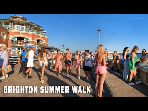 🇬🇧 England Beach Walk, 🏖☀Brighton Beach and Seafront Walk Hot August day, 2022 [4K]