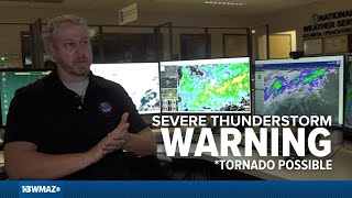 What does a Severe Thunderstorm Warning with a tornado possible tag mean