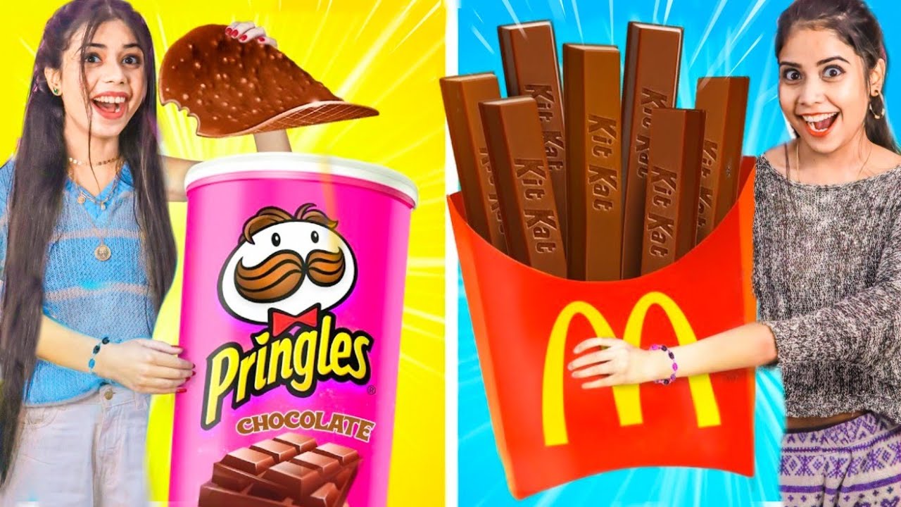 Real V/S Chocolate Food Challenge For 24 Hours!! *Try not to say WoW* 😂