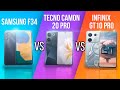 Infinix GT 10 Pro vs Samsung  F34 5G vs Tecno Camon 20 Pro /🔥Comparison!