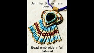 Bead embroidery pendant with fringe