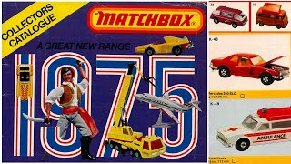 Matchbox presentation of all models produced in 1975. Diecast car