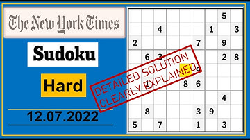 New York Times Hard Sudoku Jul 12, 2022 -  Step By Step Solution