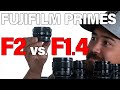 Which are the best Fujifilm prime lenses: XF F1.4 vs F2 (18mm, 23mm and 35mm)