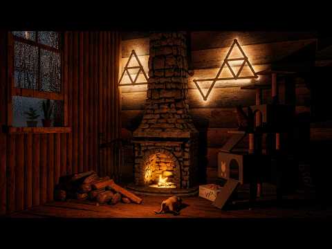 Rainy Cabin Ambience | Fireplace & Rain Sounds | Deep Sleep | ASMR