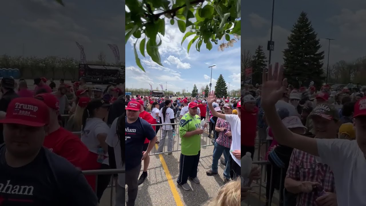 Supporters line up for Trump rally in Michigan